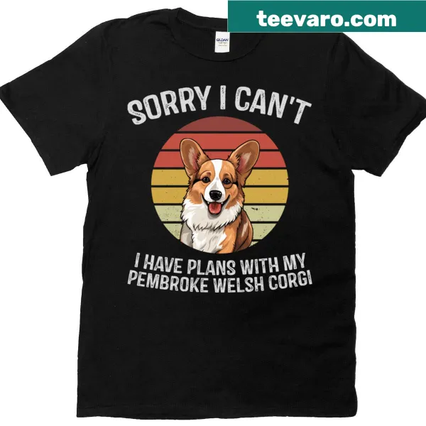 Vintage-style T-shirt with sunset design and Corgi theme