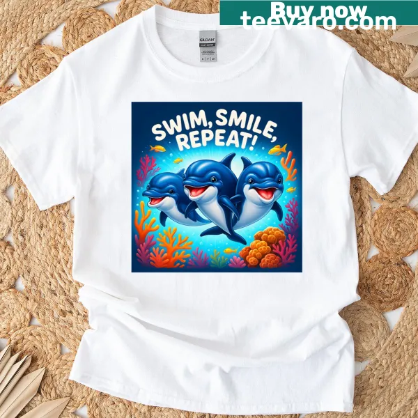 Inspirational 'Swim Smile Repeat' t-shirt for ocean lovers