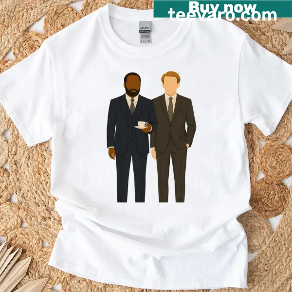 Illustration of Tenet protagonists depicted in a stylish t-shirt design