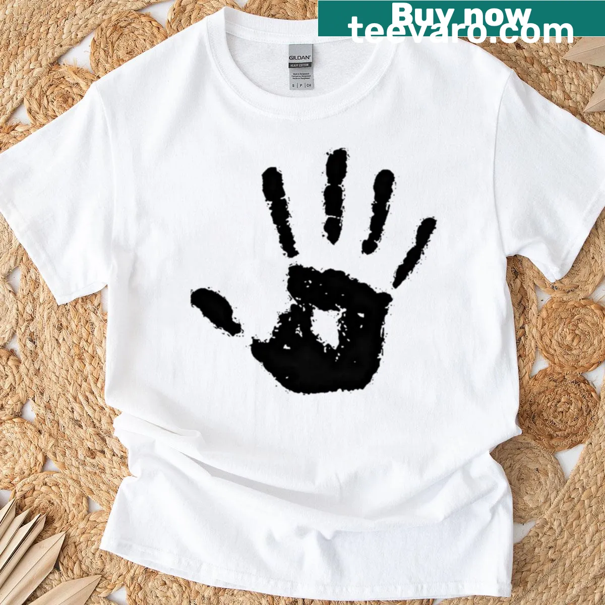Bold graphic of the Blackhand emblem on a gaming shirt. — on a men's t-shirt