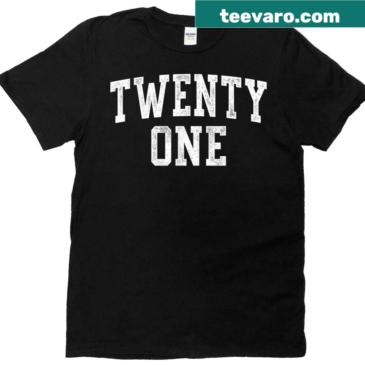 Minimalist 'Twenty One' t-shirt for 21st birthday — on a men's t-shirt