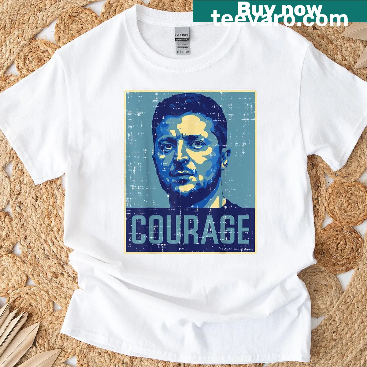 T-shirt honoring Ukrainian courage featuring President Zelensky — on a men's t-shirt