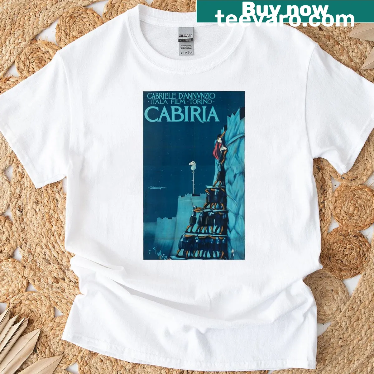Vintage Hollywood poster-inspired T-shirt with faded graphic design — on a men's t-shirt