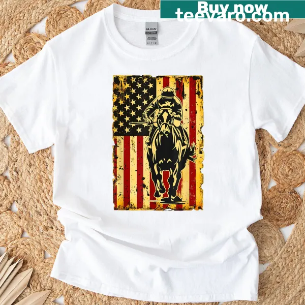 Vintage American flag and jockey design on a T-shirt