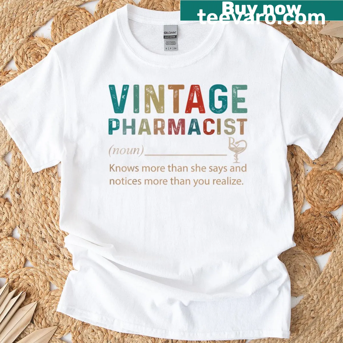 Vintage t-shirt with 'For Her Notices More Than You Realize' text — on a men's t-shirt