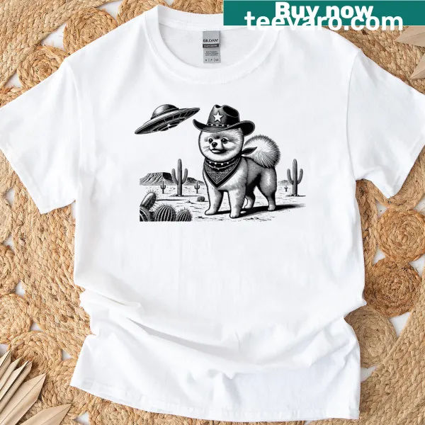 Vintage Pomeranian cowboy graphic on a T-shirt
