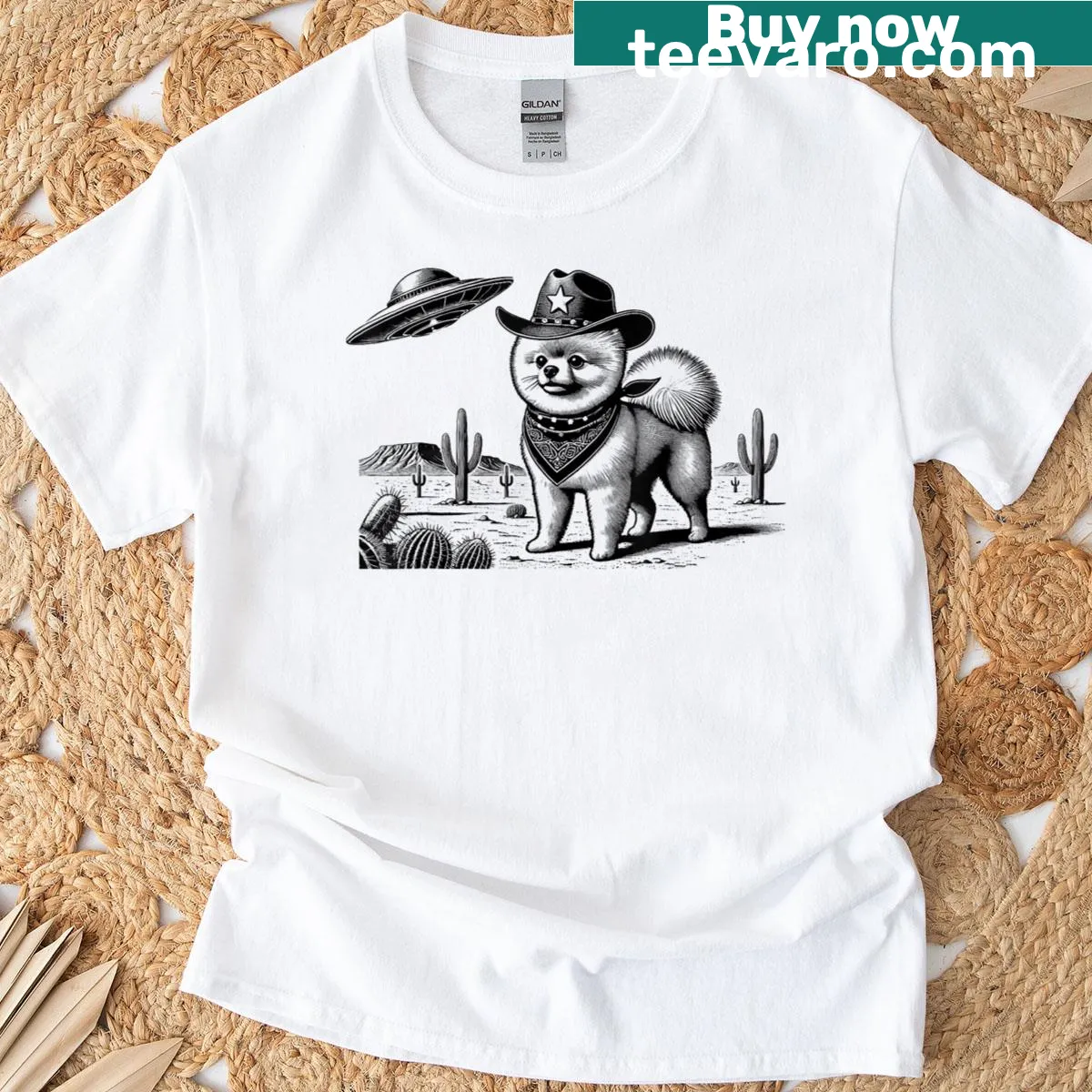 Vintage Pomeranian cowboy graphic on a T-shirt — on a men's t-shirt