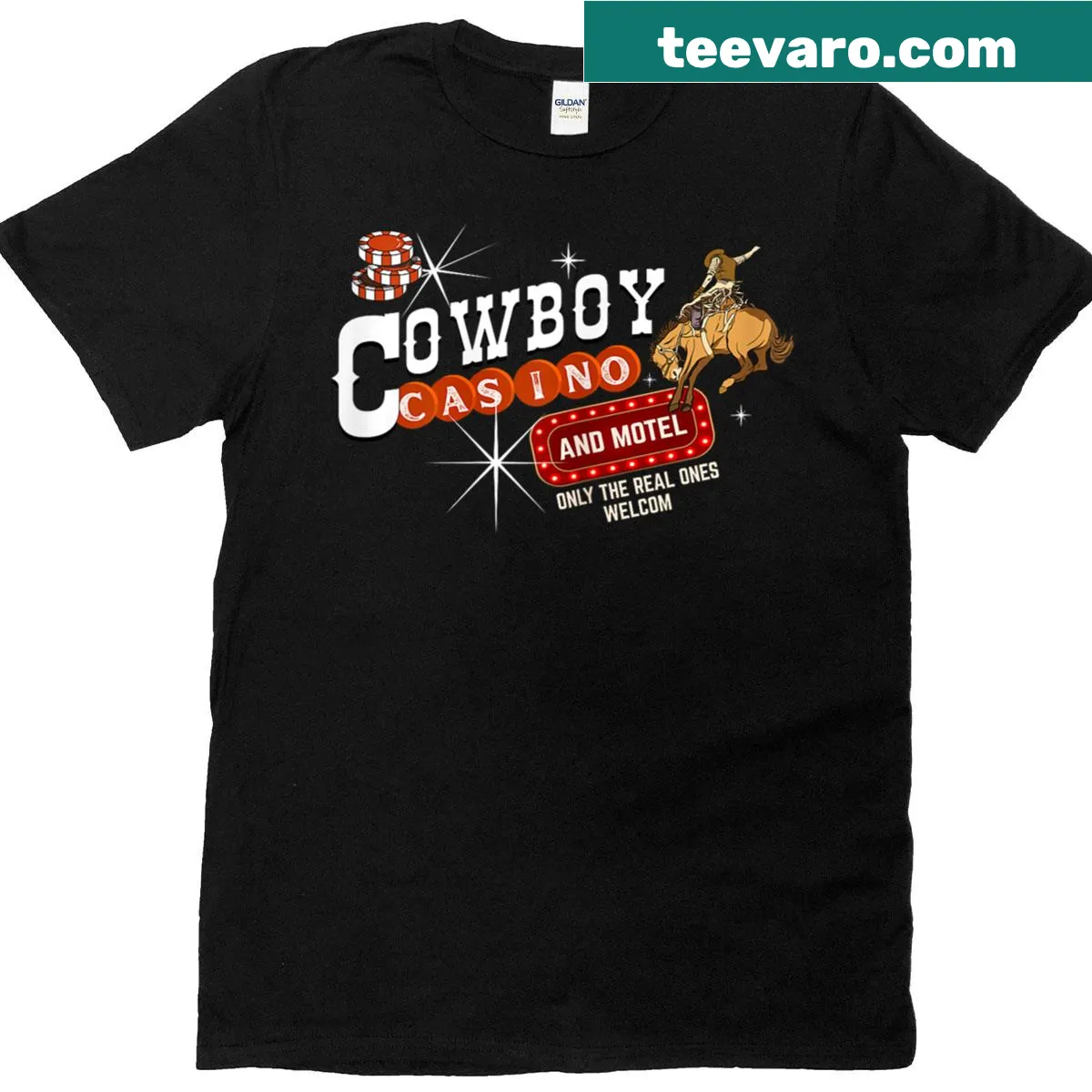 Vintage rodeo cowgirl T-shirt with a retro western design — on a men's t-shirt