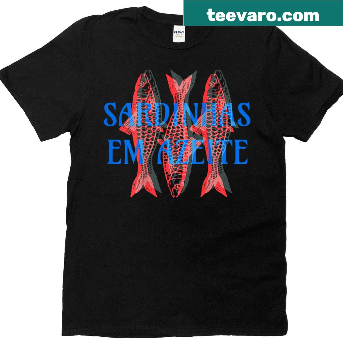 Vintage t-shirt featuring a sardine graphic with coastal aesthetic. — on a men's t-shirt