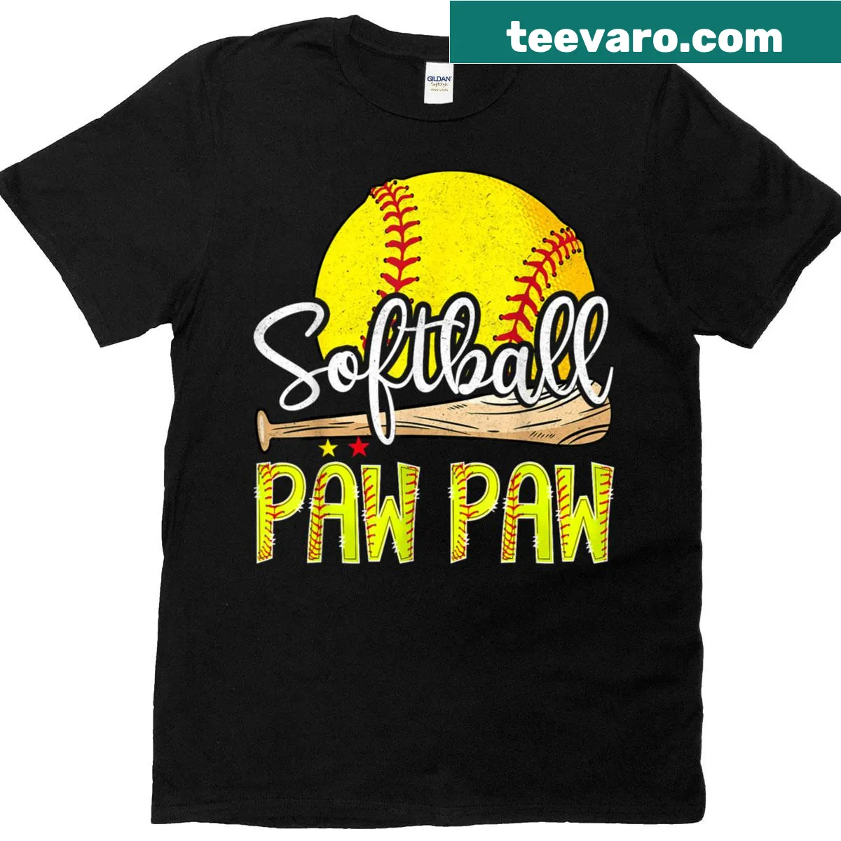 Vintage-style T-shirt for Paw Paws featuring softball graphics — on a men's t-shirt