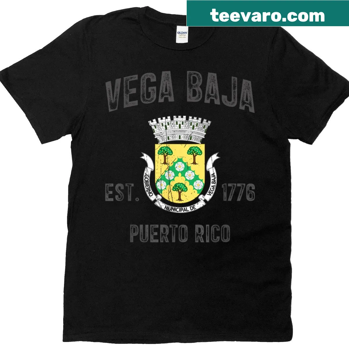 Vintage T-shirt featuring Vega Baja Puerto Rico flag design — on a men's t-shirt