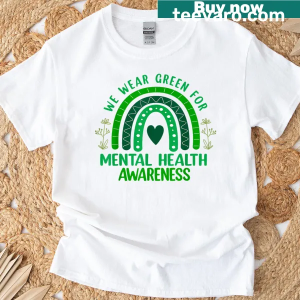Colorful rainbow typography promoting mental health awareness on T-shirt
