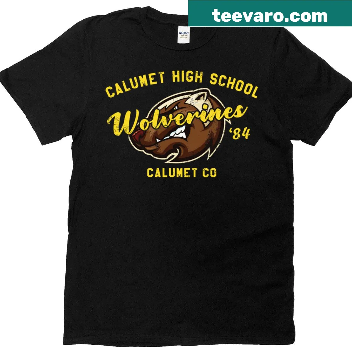 Bold Wolverines T-shirt with team name — on a men's t-shirt