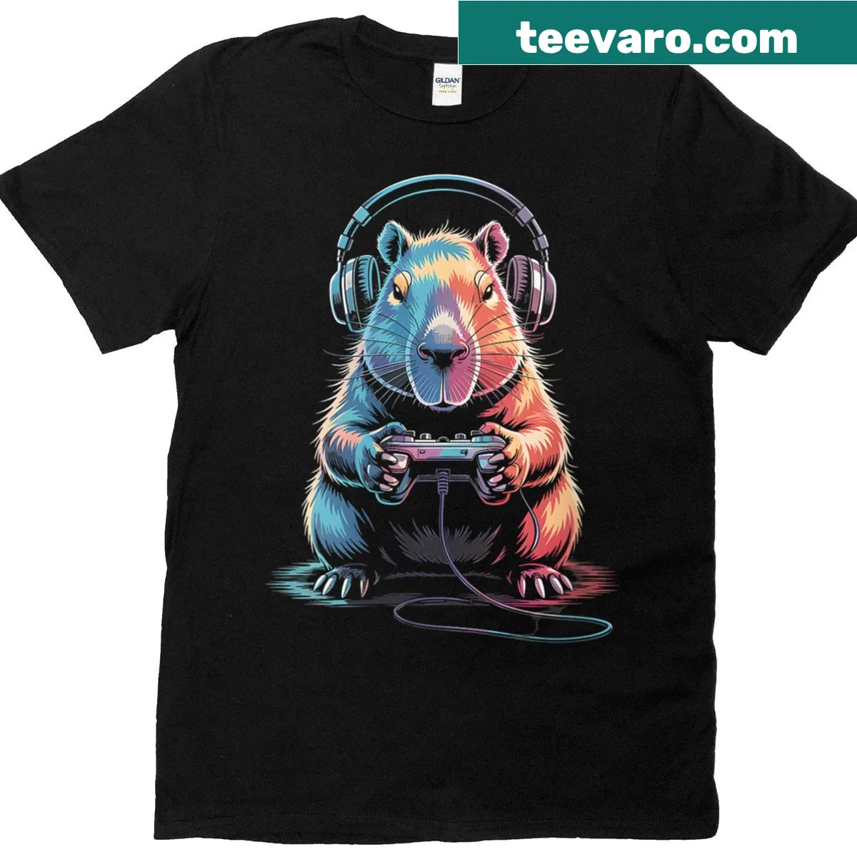 Vintage style T-shirt featuring a funny capybara graphic for gamers — on a men's t-shirt
