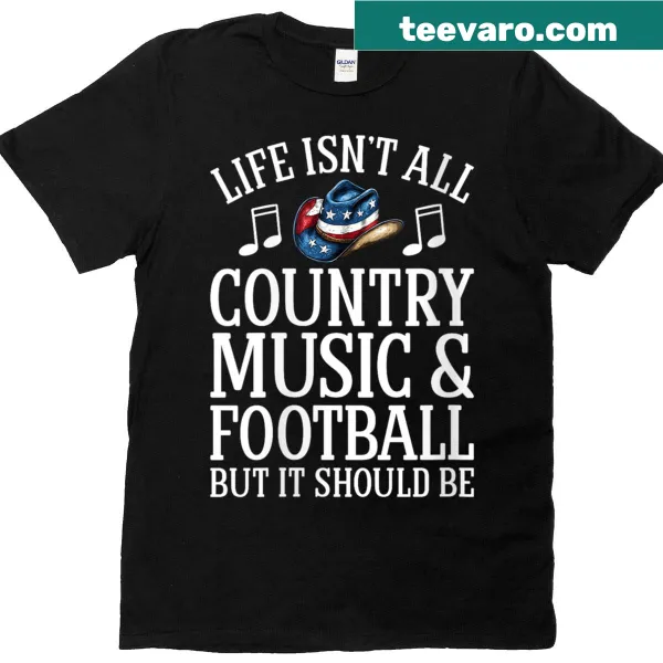 Funny T-shirt with a humorous country music and football graphic