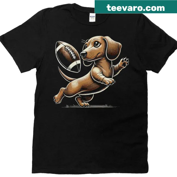T-shirt featuring a cute dachshund in a football pose