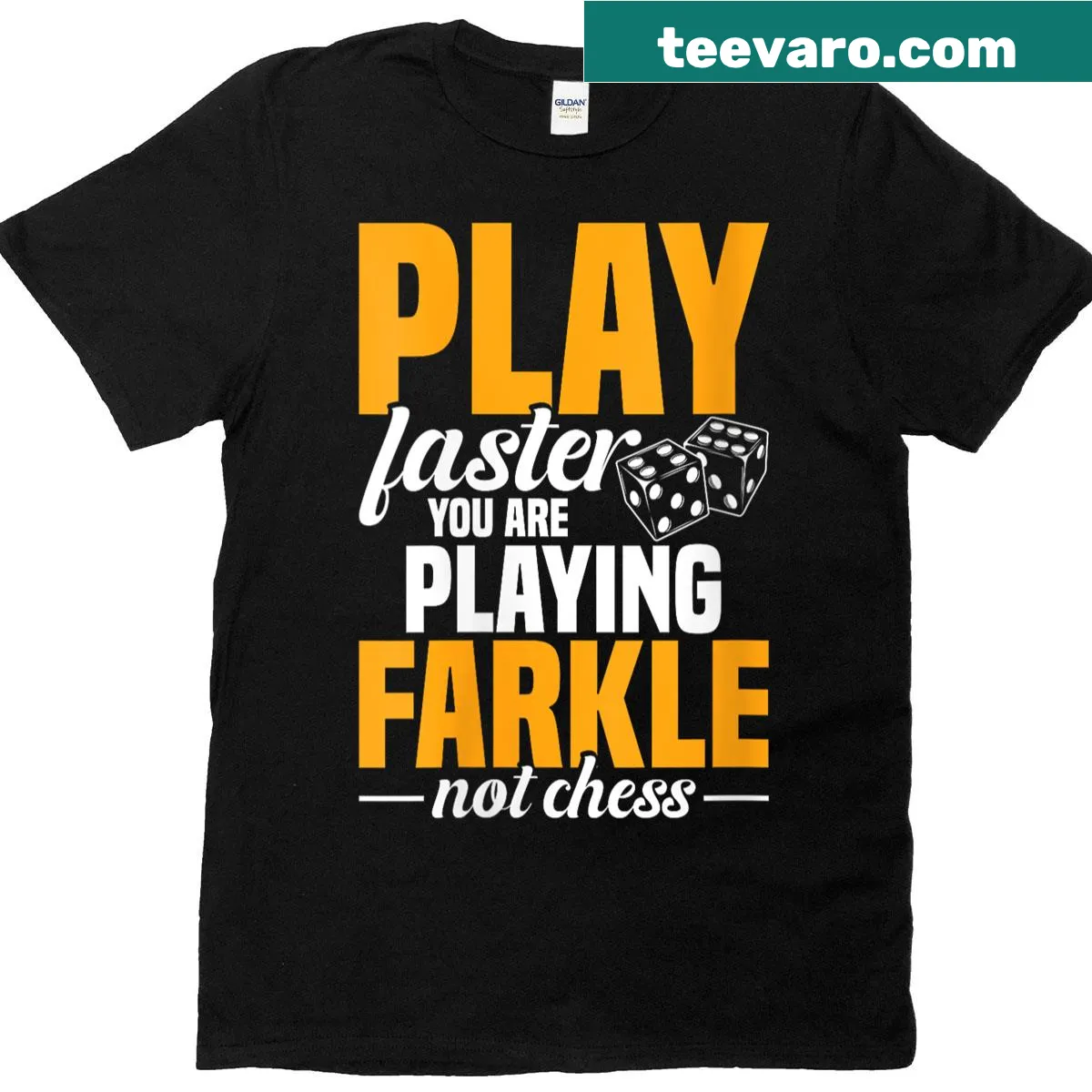 Playful t-shirt with Farkle game night text — on a men's t-shirt