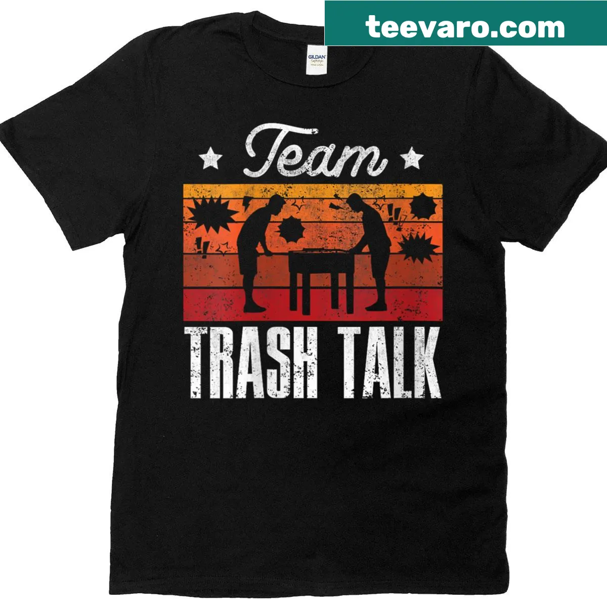 Funny t-shirt featuring a foosball player graphic. — on a men's t-shirt