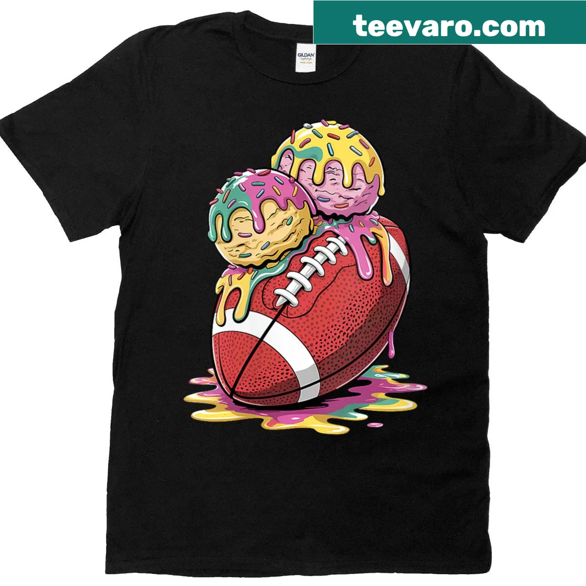 Funny football and ice cream themed T-shirt with playful graphics. — on a men's t-shirt