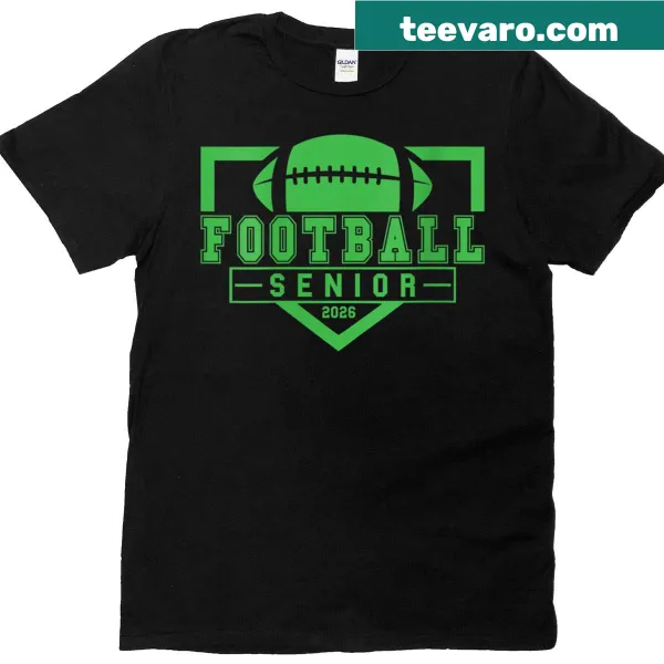 Senior night T-shirt for female football players with graduation text.
