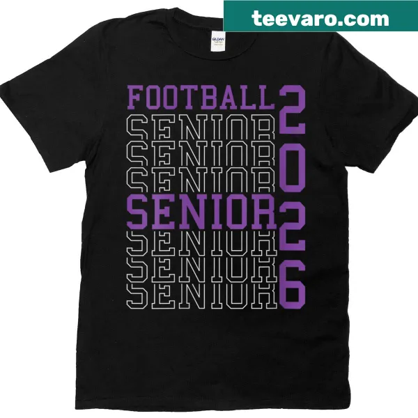 Senior night T-shirt featuring graduation text for female football players.
