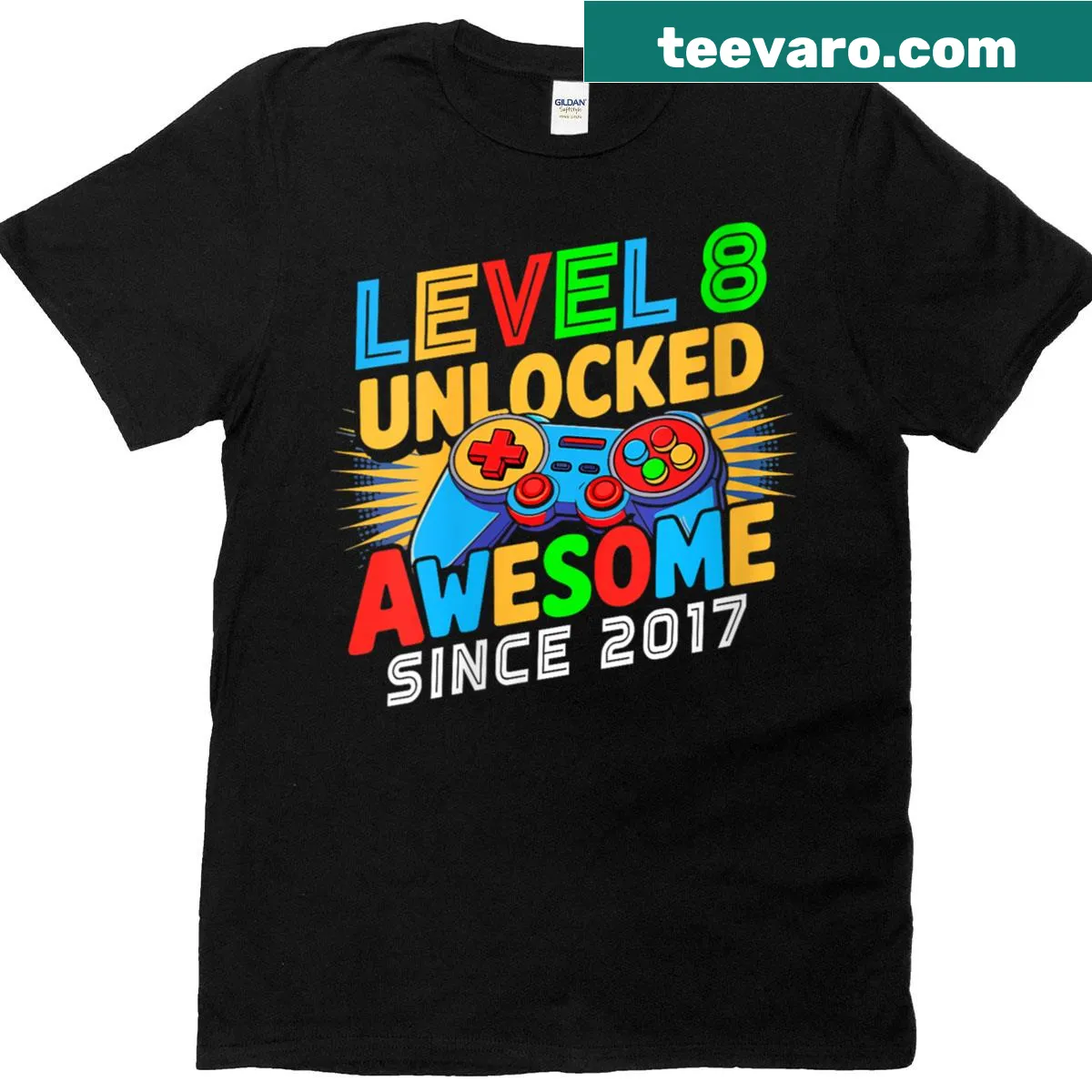 Level 8 Unlocked graphic T-shirt for gamer birthday — on a men's t-shirt