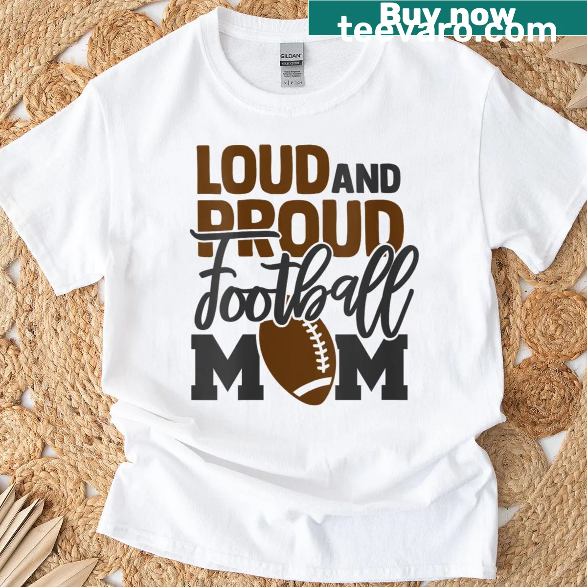 Football Mom t-shirt with the phrase Loud and Proud — on a men's t-shirt