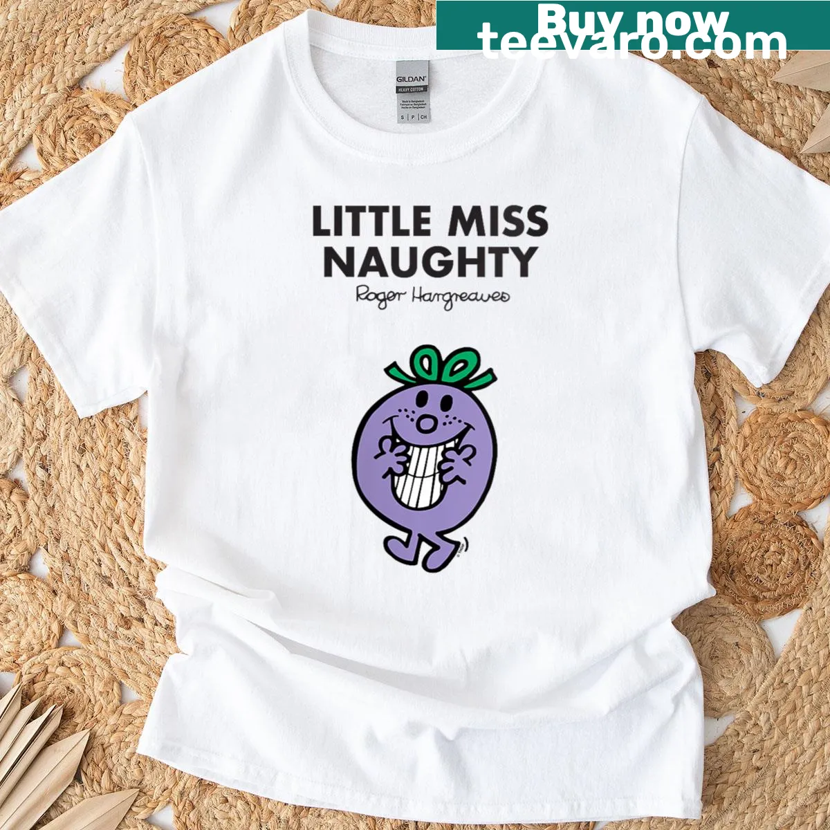 Illustrated Mr. Men Little Miss Naughty T-shirt for women — on a men's t-shirt