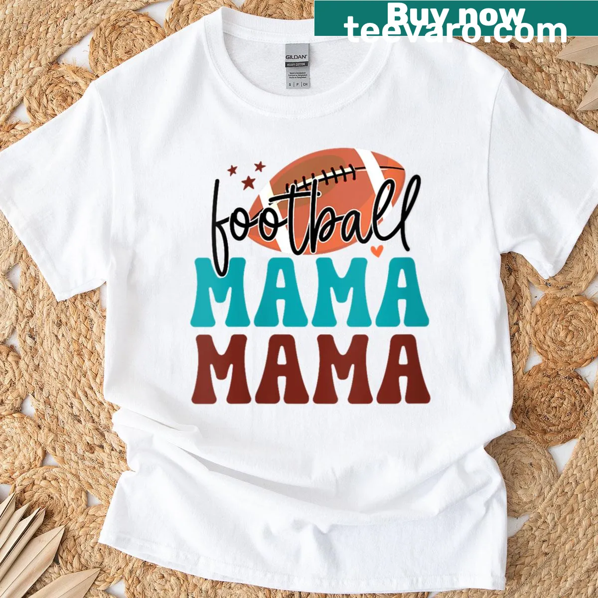 Proud Football Mama t-shirt with Game Day Vibes text — on a men's t-shirt
