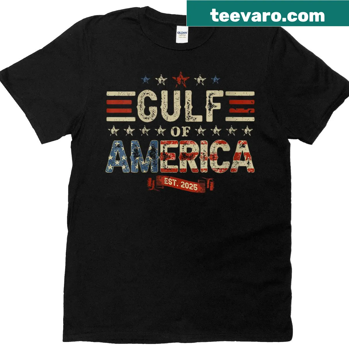 Retro Gulf of USA T-shirt with American flag and vintage design — on a men's t-shirt