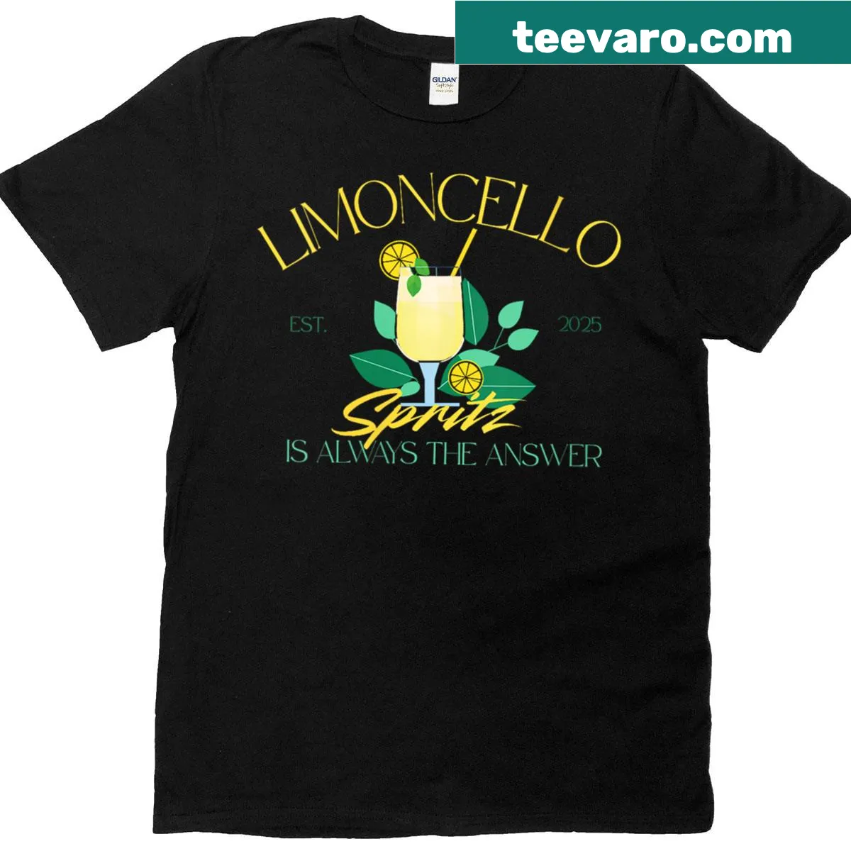 Vintage cocktail-themed T-shirt with limoncello and spritz illustration — on a men's t-shirt