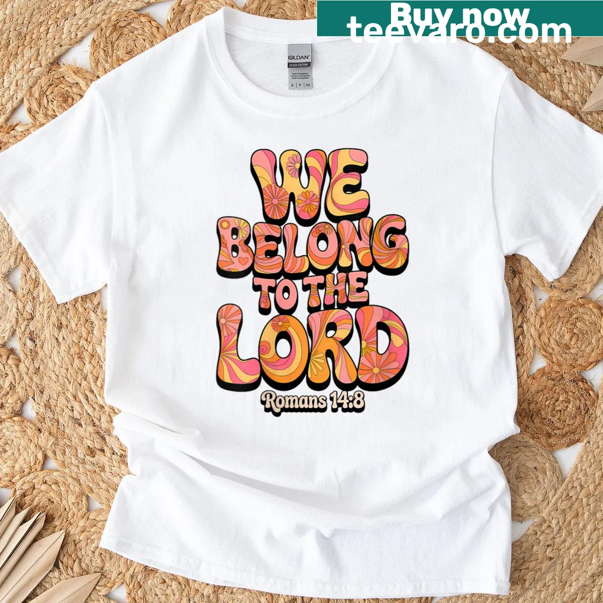 Inspirational T-shirt featuring Romans 14:8 quote — on a men's t-shirt