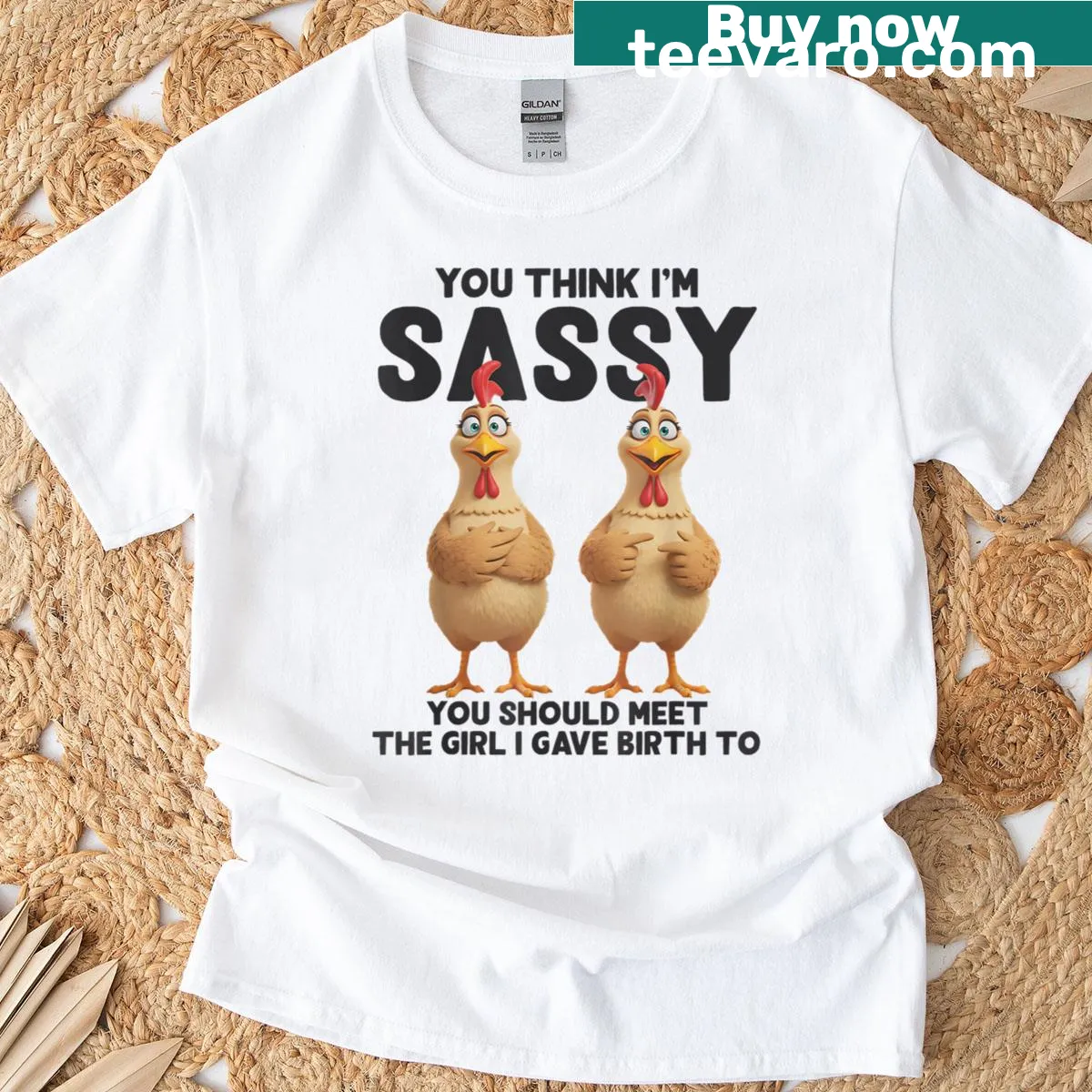 Funny T-shirt stating sassy nature of child born to the wearer — on a men's t-shirt