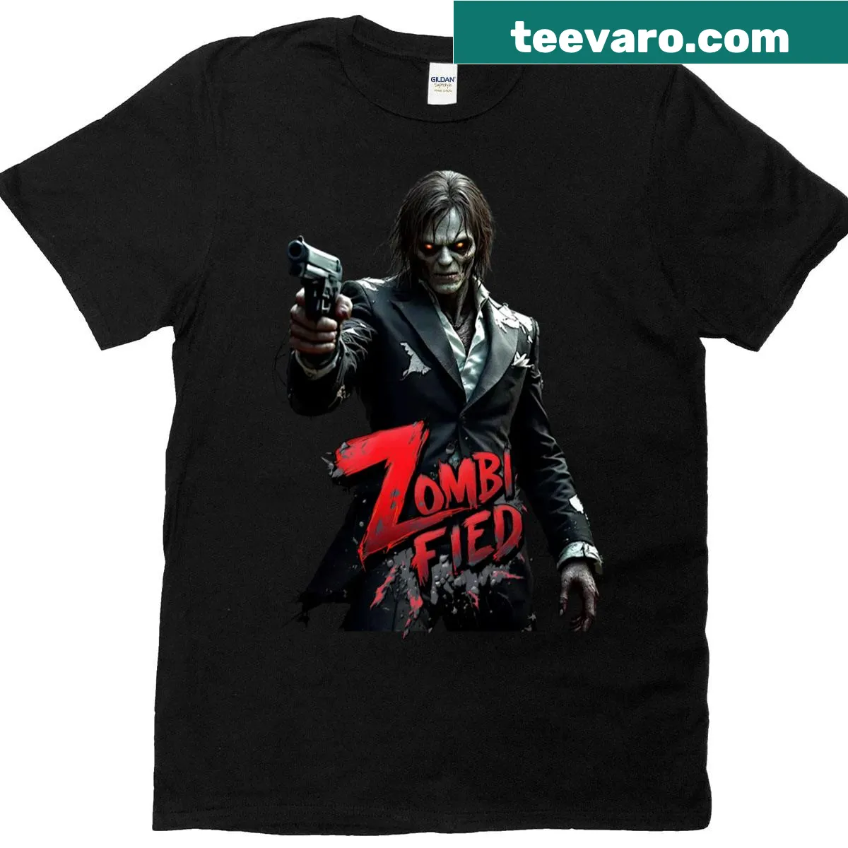 T-shirt featuring a zombified graphic design. — on a men's t-shirt