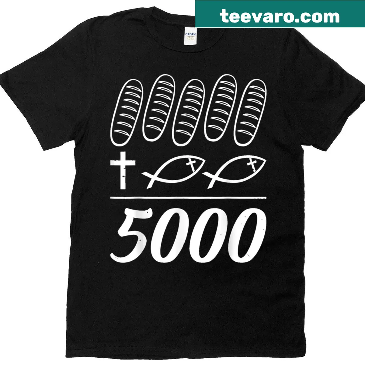 Inspirational T-shirt with biblical message about feeding 5000 — on a men's t-shirt