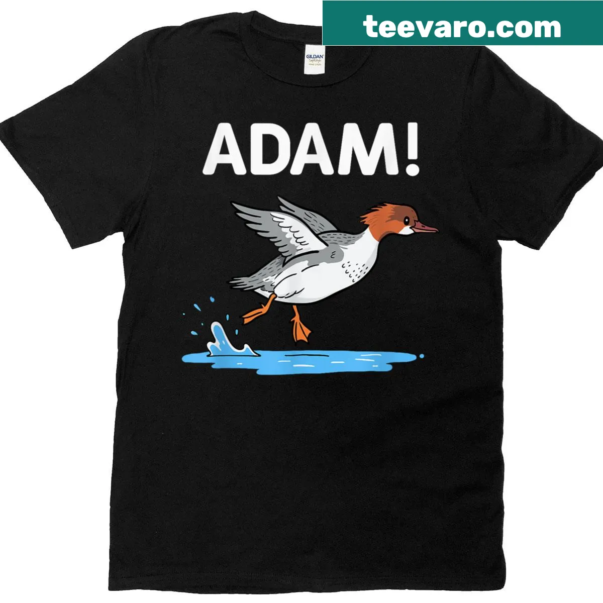 T-shirt featuring the Adam Duck meme character in a humorous pose — on a men's t-shirt