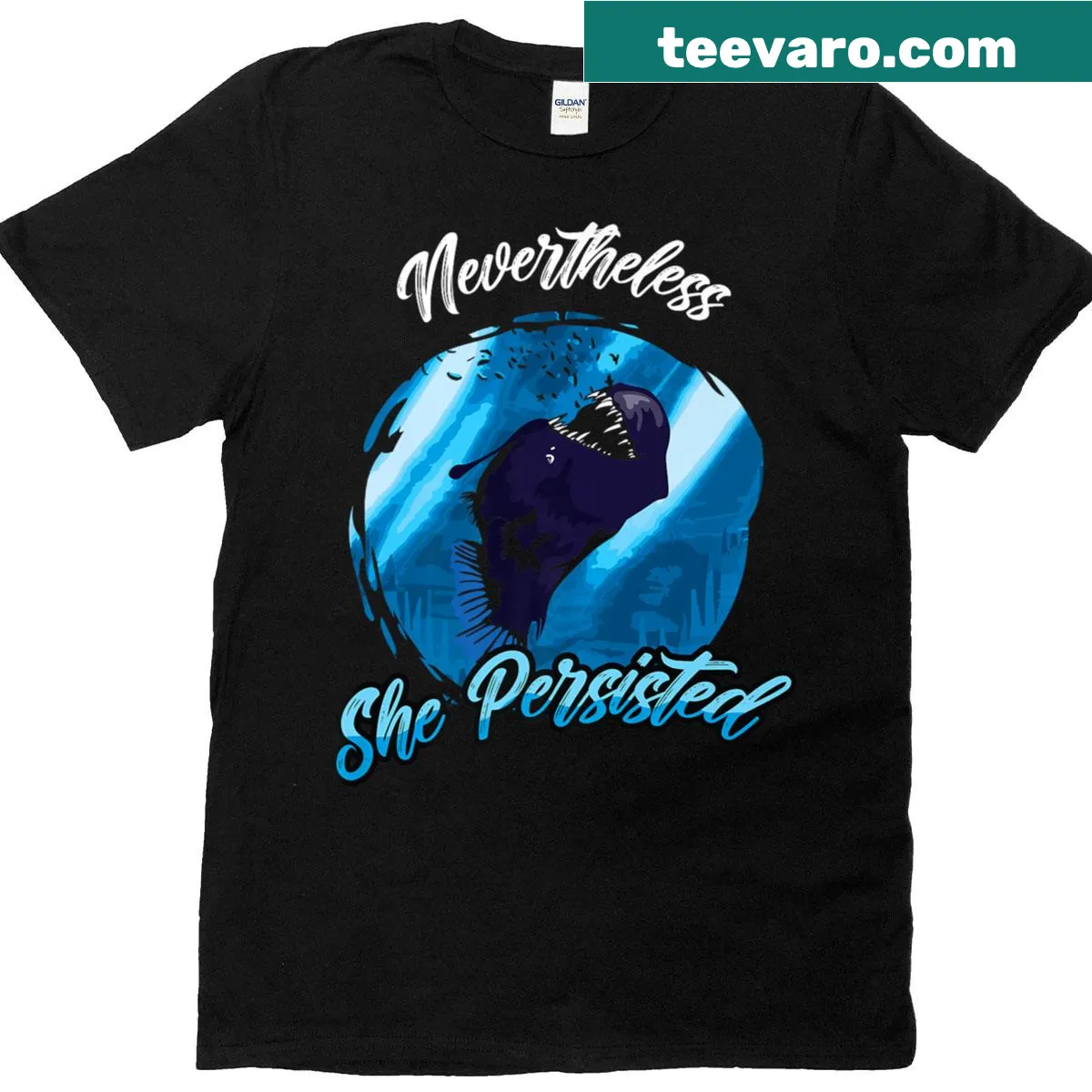 Vintage distressed T-shirt with anglerfish graphic and inspirational text — on a men's t-shirt