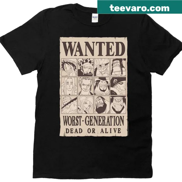 Wanted poster collage t-shirt featuring anime's Worst Generation