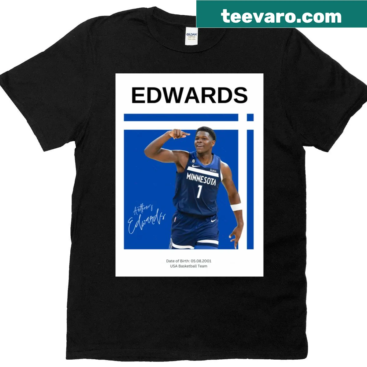 Minimalist T-shirt featuring Anthony Edwards poster for Timberwolves fans. — on a men's t-shirt