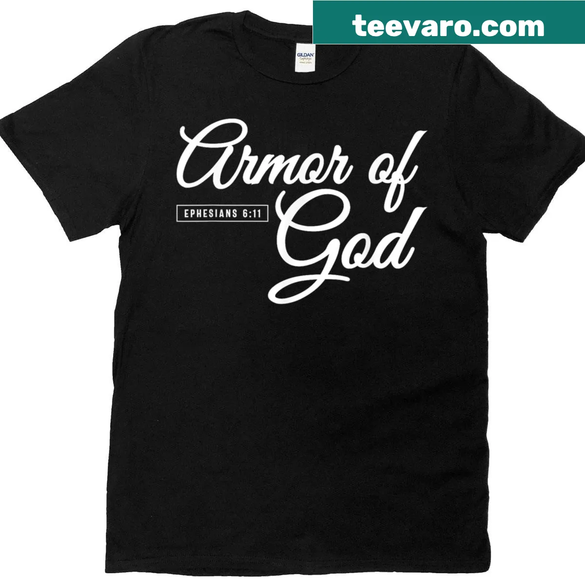 Inspirational t-shirt featuring Ephesians 6:11 text — on a men's t-shirt