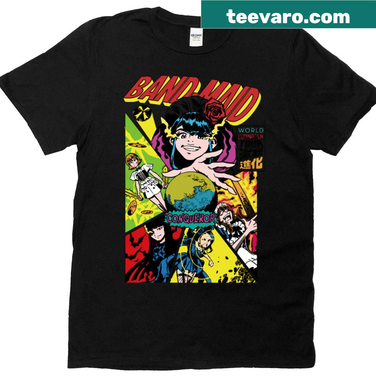 Stylish Band Maid T-shirt with bold graphic design — on a men's t-shirt