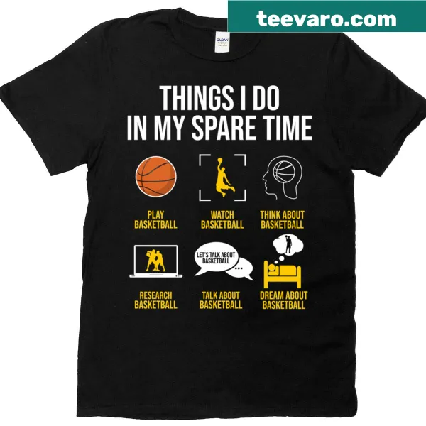 Playful basketball-themed t-shirt listing fun activities