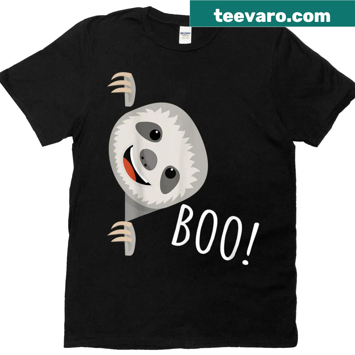Funny sloth t-shirt with a peekaboo Halloween theme — on a men's t-shirt