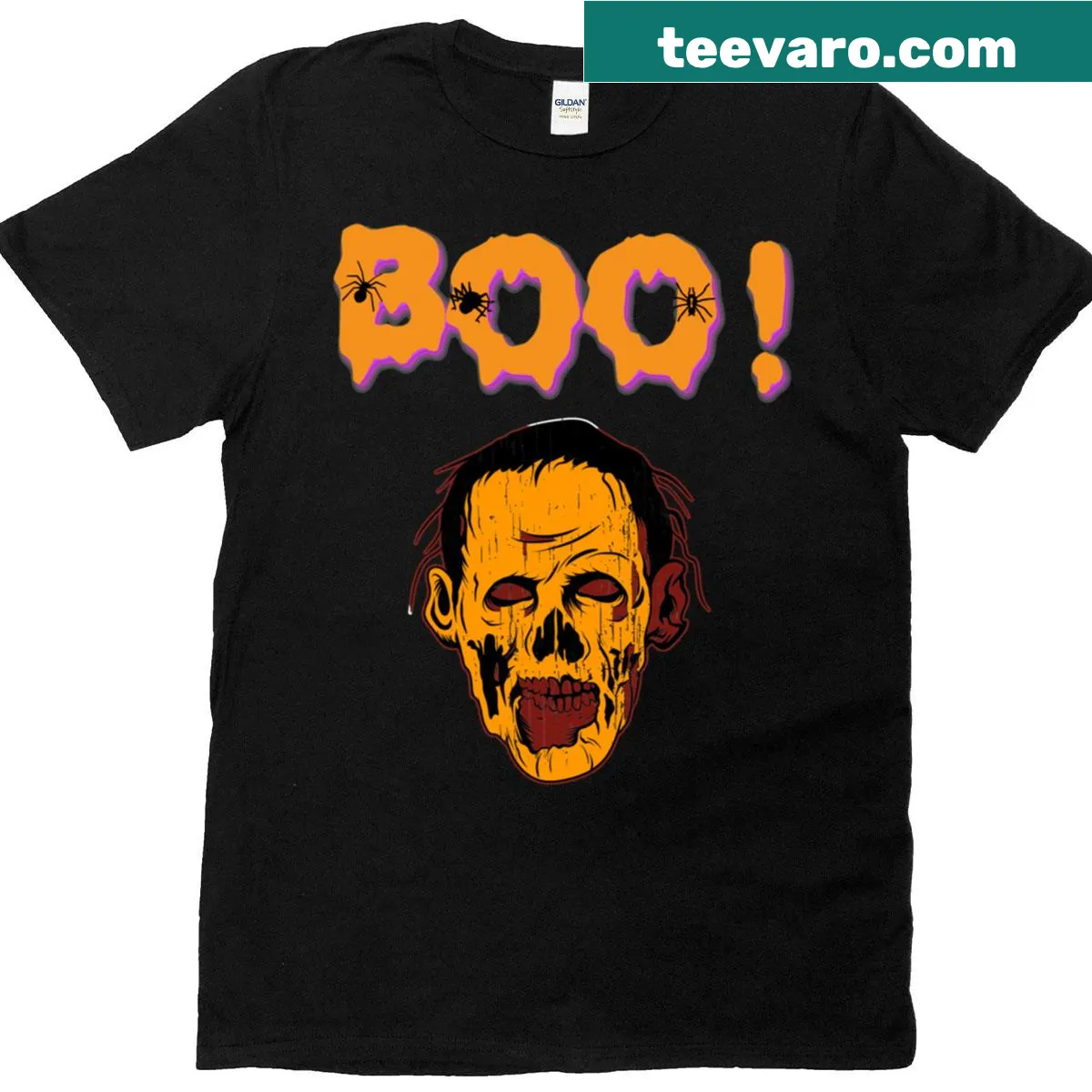 Humorous t-shirt featuring a playful 'Boo' zombie graphic — on a men's t-shirt