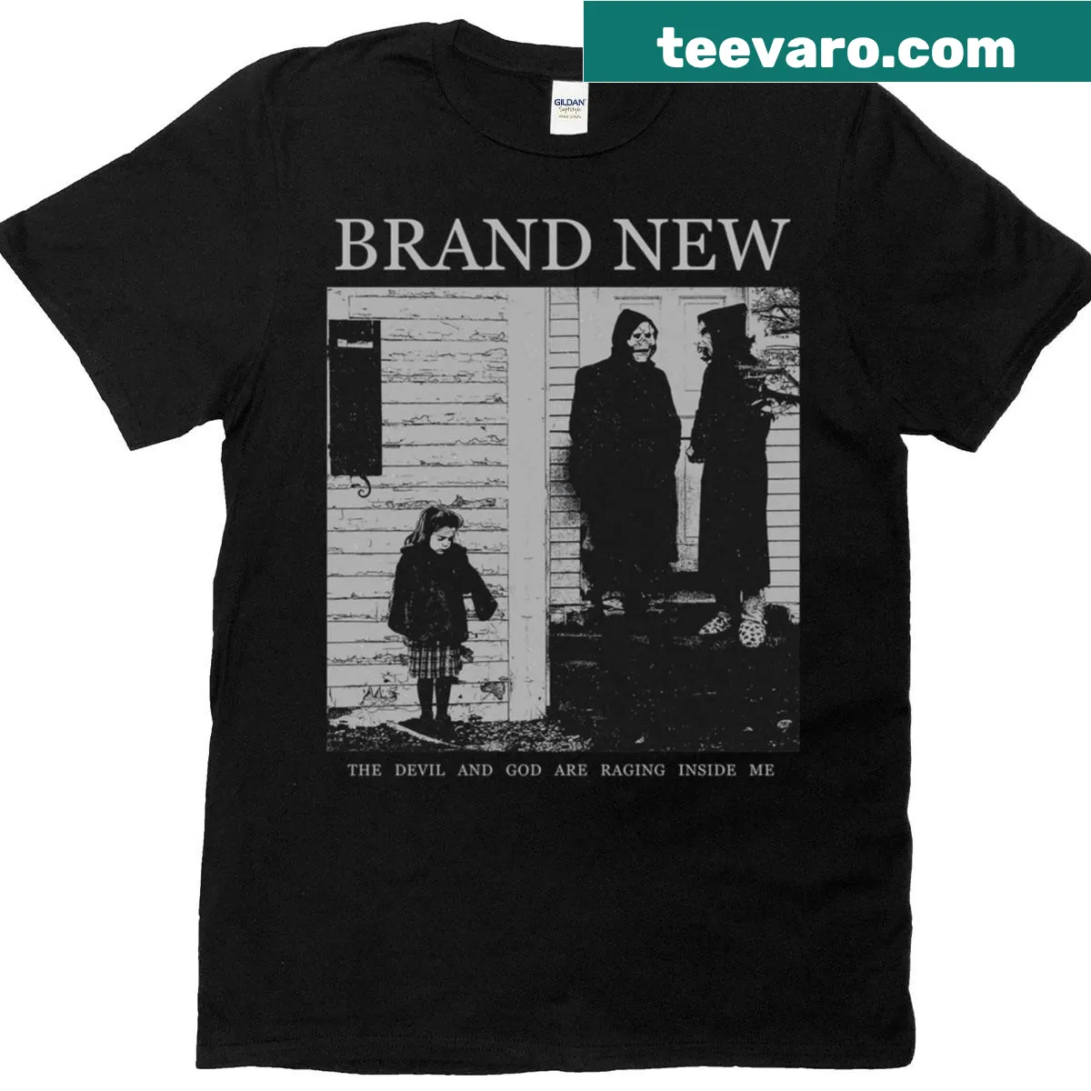 Minimalist t-shirt with bold typography saying 'Brand New' — on a men's t-shirt