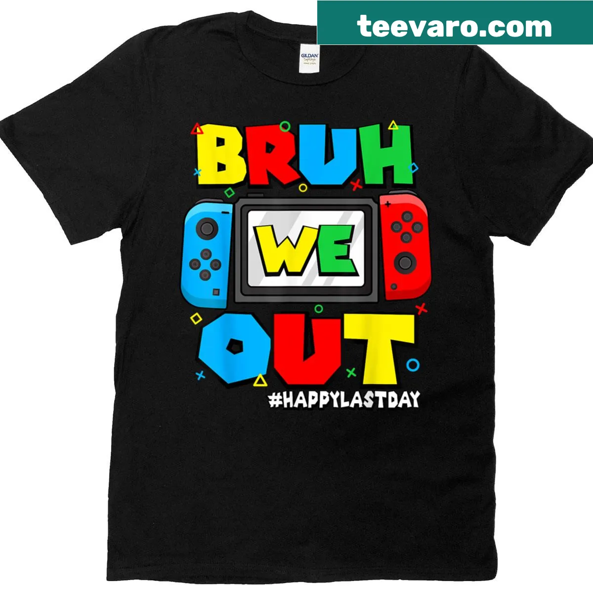 Funny kids t-shirt with 'Bruh We Out' for last day of school — on a men's t-shirt