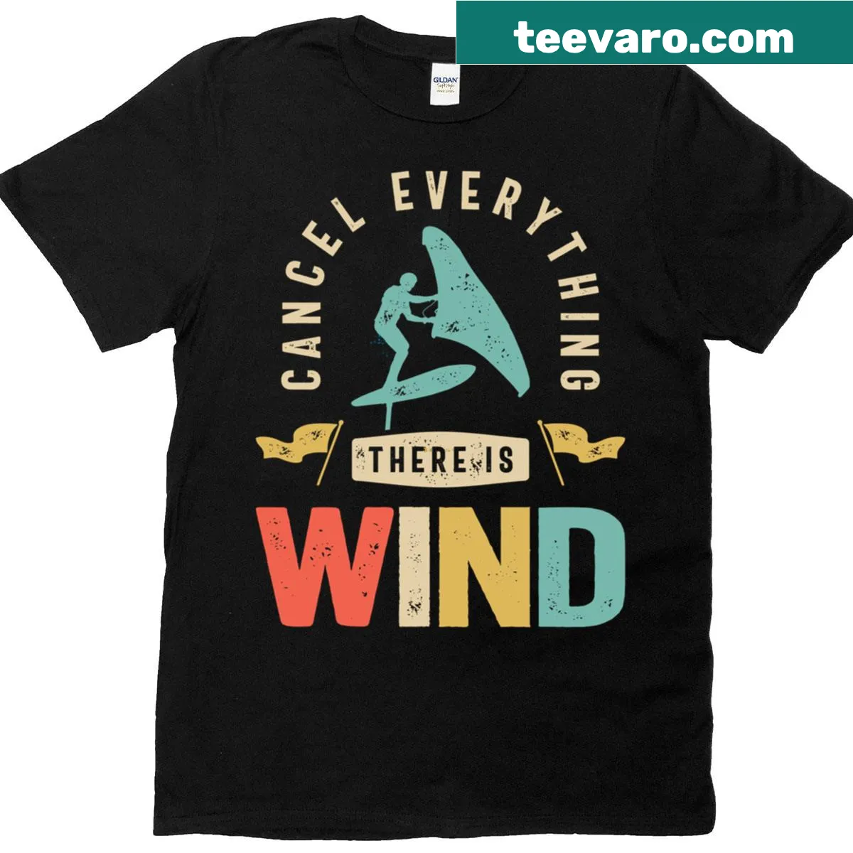 Wing foiling themed t-shirt with water sports illustration — on a men's t-shirt