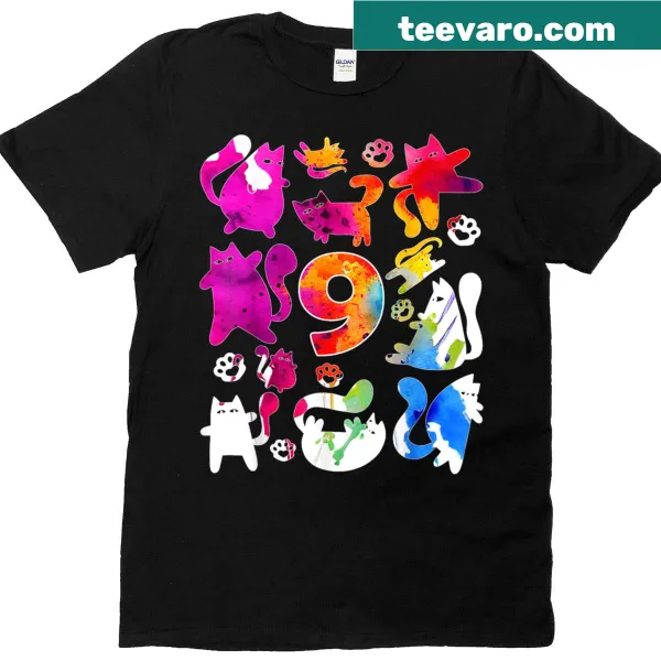 T-shirt celebrating a cat's 9th birthday with playful typography