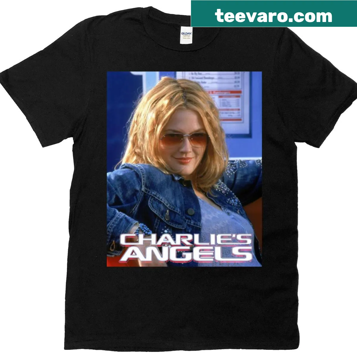 Charlie's Angels T-shirt featuring Drew Barrymore — on a men's t-shirt