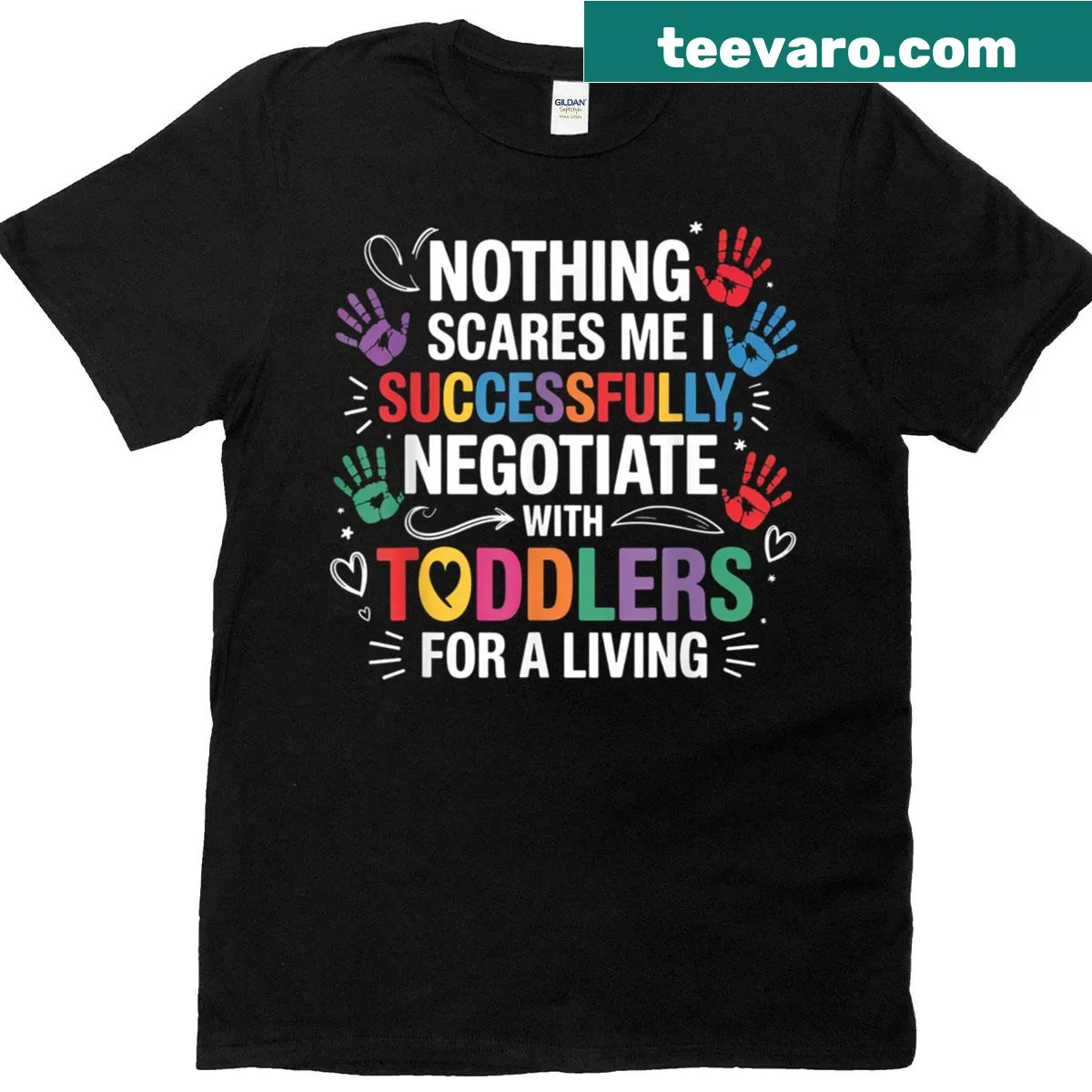Funny t-shirt for childcare teachers about negotiating with toddlers — on a men's t-shirt